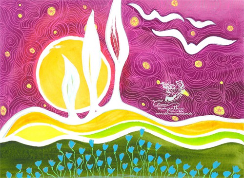 Originalbild der Soul-Painting-Künstlerin Clara Morgenthau - Serie Nature Joy 2016, Natur, Unikat, Mixedmedia auf Aquarellpapier, Kunstrahmen Holz